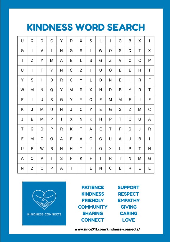 Kindness wordsearch (KS2) - Since 9/11